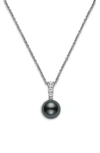 MIKIMOTO 'MORNING DEW' BLACK SOUTH SEA CULTURED PEARL & DIAMOND PENDANT NECKLACE,PPA 404BD W