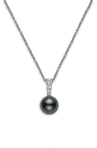 Mikimoto 'morning Dew' Black South Sea Cultured Pearl & Diamond Pendant Necklace In White Gold