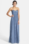 AMSALE PLEATED LACE SWEETHEART STRAPLESS GOWN,G829L