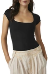 Free People Square Eyes Thong Bodysuit In Black