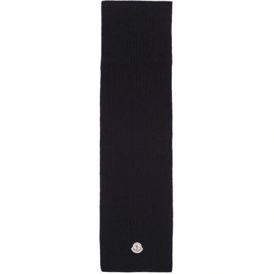 Moncler Ribbed-knit Virgin Wool Scarf In Blue