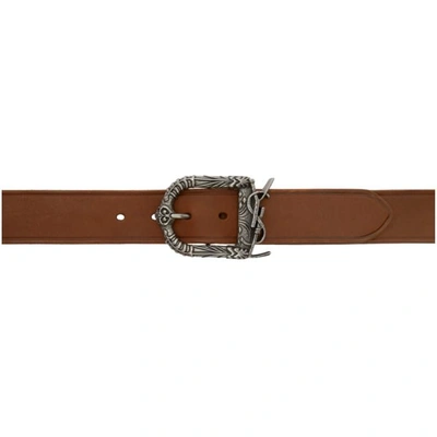 Saint Laurent Celtic Buckle Leather Belt In Dark Brown