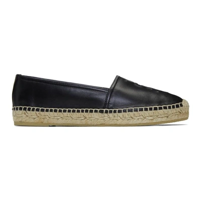 Saint Laurent Logo-embossed Leather Espadrilles In Black