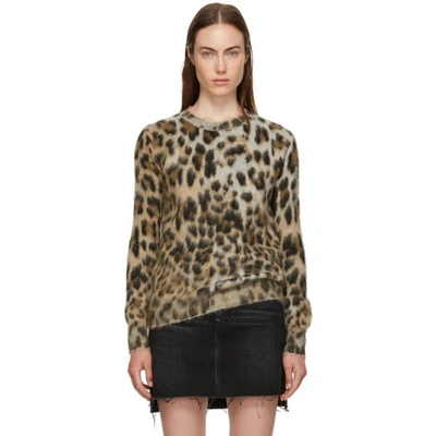 Saint Laurent Leopard Print Mohair Blend Sweater In Brown