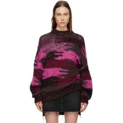 Saint Laurent Camo Pattern Metallic Mohair Sweater In Fuchsia