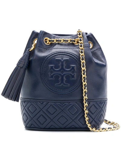Tory Burch Fleming Leather Bucket Bag - Blue In Royal Navy/gold