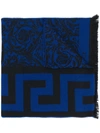 VERSACE VERSACE GRECA LOGO SCARF - BLUE