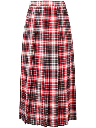 Msgm Pleated Tartan Crepe De Chine Midi Skirt In Red