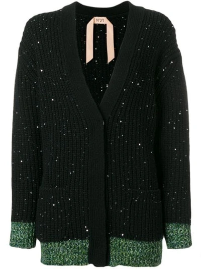N°21 No. 21 - Sequin Embellished Wool Blend Cardigan - Womens - Black