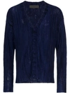 THE ELDER STATESMAN NAVY VERTICAL STRIPE CASHMERE CARDIGAN