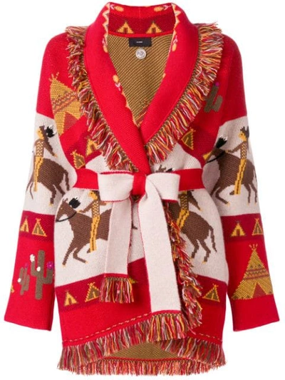 Alanui Embroidered Belted Cardigan - 红色 In Abstract,red,animal Print
