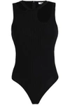 LNA WOMAN CUTOUT RIBBED-KNIT BODYSUIT BLACK,AU 14693524283930405