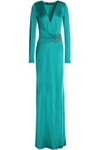 dressing gownRTO CAVALLI WRAP-EFFECT EMBELLISHED SATIN GOWN,3074457345619030704