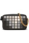 ANYA HINDMARCH ANYA HINDMARCH WOMAN GIANT PIXEL APPLIQUÉD SUEDE AND LEATHER SHOULDER BAG CHARCOAL,3074457345618594802