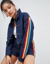 HONEY PUNCH CROPPED DENIM JACKET WITH RAINBOW STRIPE DETAIL TWO-PIECE - BLUE,7IT4701A