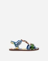 DOLCE & GABBANA PRINTED PATENT LEATHER SANDALS WITH BEJEWELED BUCKLES,CQ0209AU699HAR37