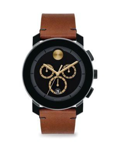 Movado Men's Bold Tr-90 Chronograph Watch With Leather Strap In Black/brown