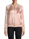 EI8HT DREAMS Floral Embroidered Satin Bomber Jacket,0400098907593