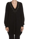 Givenchy Long-sleeve Studded V-neck Oversize Cashmere-blend Sweater In Black