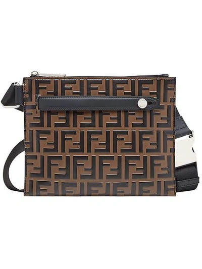Fendi Logo-embossed Leather Messenger Bag In Brown