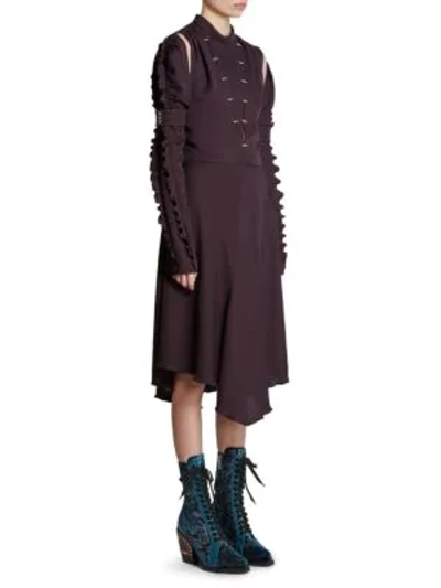 Chloé Mock-neck Cutout-shoulder Silk Crepe Dress In Carbon Brown