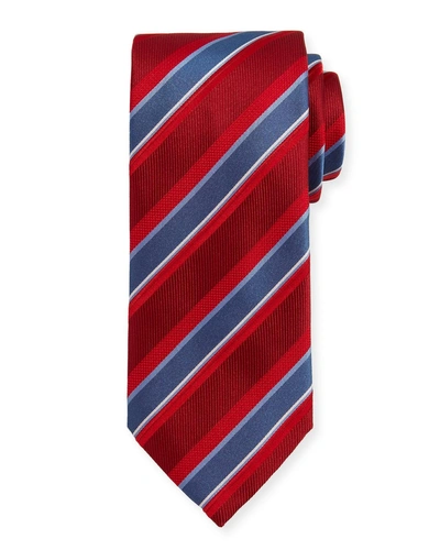Brioni Textured Striped Silk Tie In Red/blue