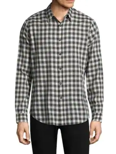 Theory Checkered Cotton Button-down Shirt In Black-white