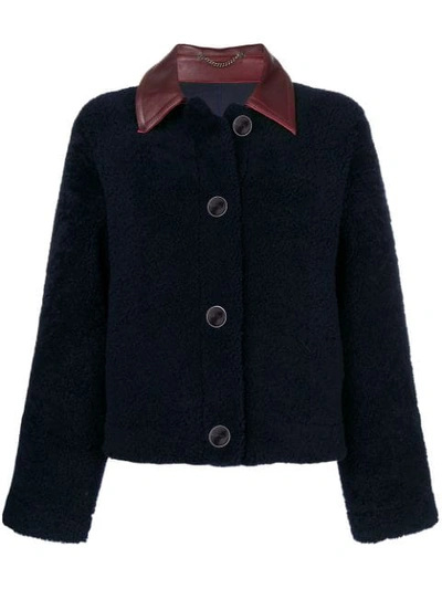 Victoria Beckham Collar Fur Jacket In Blue