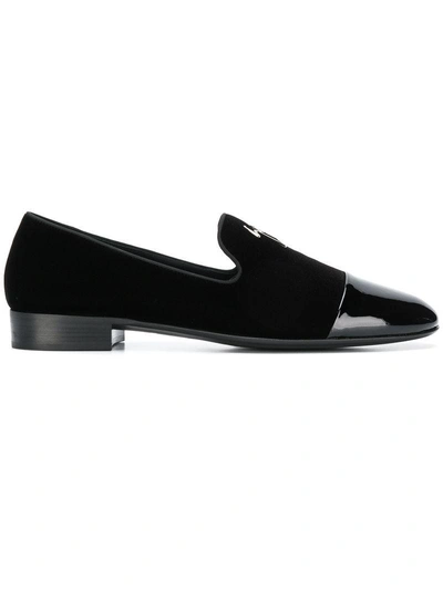 Giuseppe Zanotti Logo-embellished Velvet Loafers In Black