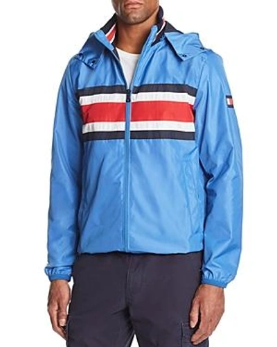 Tommy Hilfiger Striped Hooded Jacket In Strong Blue