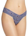 Hanky Panky Low-rise Printed Lace Thong In Blue Multi