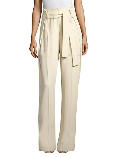 Derek Lam Belted Paperbag-waist Wide-leg Trousers, Off White In Chamois