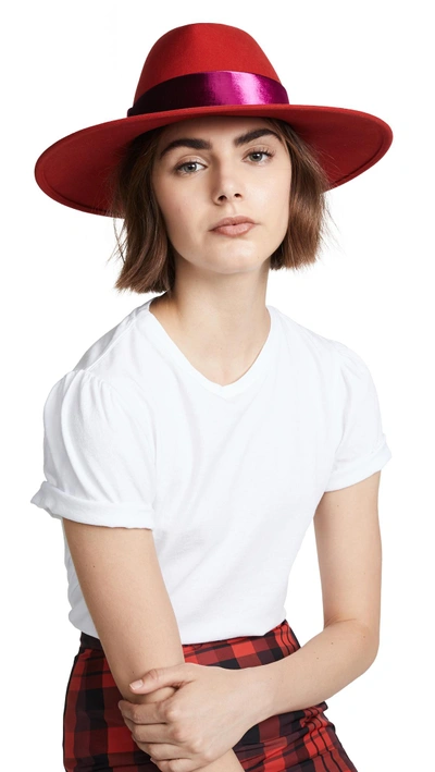 Eugenia Kim Harlowe Wool Panama Hat W/ Velvet Ribbon In Red