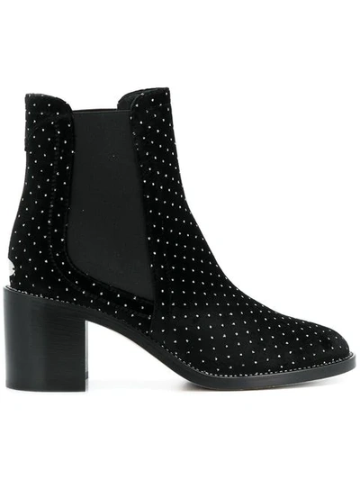 Jimmy Choo Black Glitter Spotted Crystal Welt Booties In Black/silver