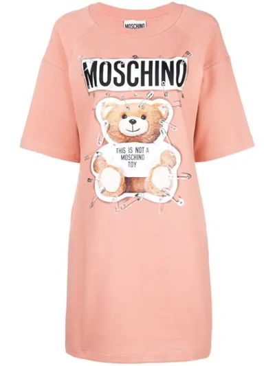Moschino Toy Bear安全针棉质连衣裙 - 粉色 In Pink
