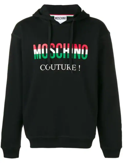 Moschino Italy Flag Logo Print Cotton Hoodie In Black