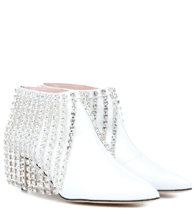 Christopher Kane Crystal Patent Leather Ankle Boots In White