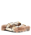 PRADA SHEARLING-LINED LEATHER SANDALS,P00337458