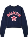 BALMAIN CROPPED APPLIQUÉD COTTON-JERSEY SWEATSHIRT