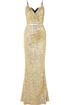 DOLCE & GABBANA CRYSTAL-EMBELLISHED SEQUINED STRETCH-SATIN GOWN