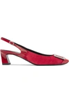 ROGER VIVIER TROMPETTE SUEDE AND PATENT-LEATHER SLINGBACK PUMPS