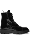 PRADA LACE-UP PATENT-LEATHER ANKLE BOOTS
