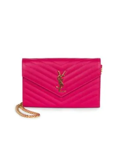 Saint Laurent Medium Monogram Matelassé Leather Wallet-on-chain In Neon Pink Silver