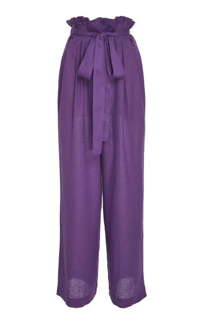 Lenny Niemeyer Clochard High-waisted Wide-leg Linen Pants In Purple