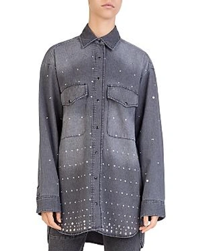 The Kooples Studded Denim Shirt In Gray