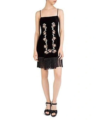 The Kooples Cotton Velvet Mix Dress With Embroidery In Bla