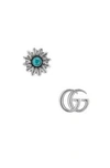 Gucci Gg Marmont & Flower Mismatched Sterling Silver Stud Earrings In Metallic Silver