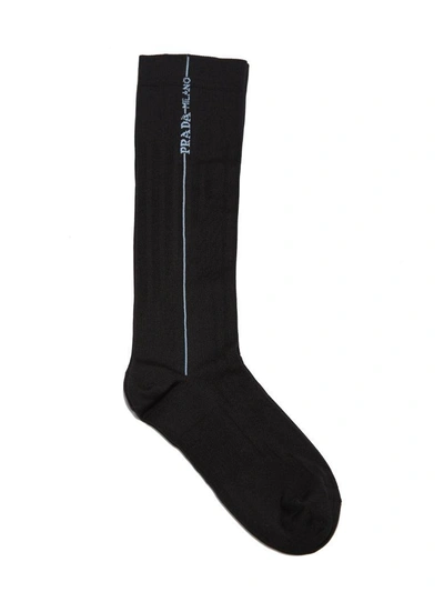 Prada Logo-jacquard High Socks In Nero Celeste