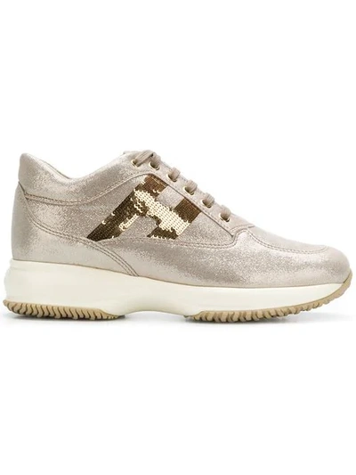 Hogan Sequins Embellished Trainers In Neutrals