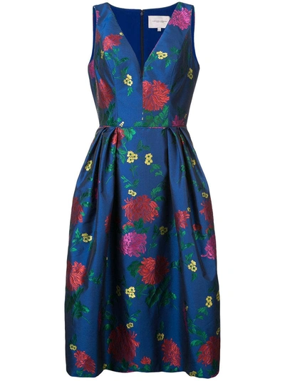 Carolina Herrera Sleeveless Allover Floral Fit & Flare Dress In Blue